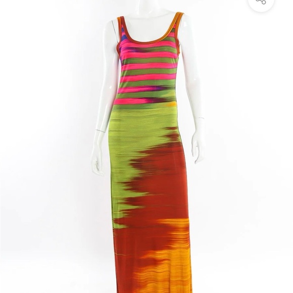 Jean Paul Gaultier Soleil Maxi Dress Fuzzi Striped Tank Sleeveless Jersey Medium - Picture 1 of 14